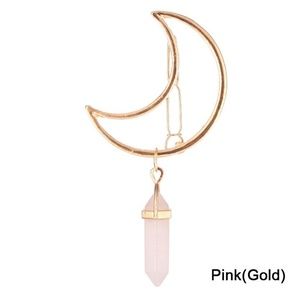 Gold Crescent Moon Hair Clip Natural Crystal Stone